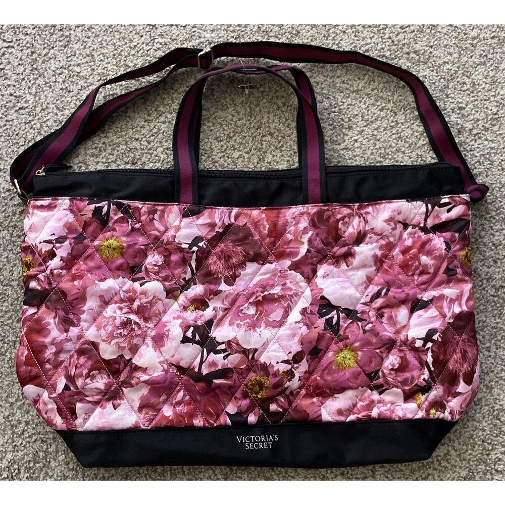 NWT Victoria’s Secret Tote Bag Pink Quilted Rose Floral Weekend Shoulder Bag